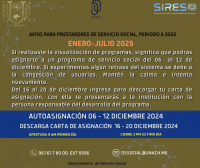 Aviso para prestadores de Servicio Social Enero-Julio 2025