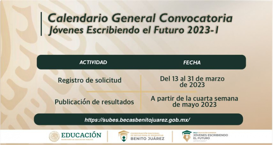 CALENDARIO PARA SOLICITAR BECAS JÓVENES ESCRIBIENDO EL FUTURO 2023-1